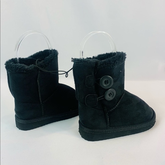Brand New Girls Black Lined Boots With 2 Buttons - Picture 4 of 5